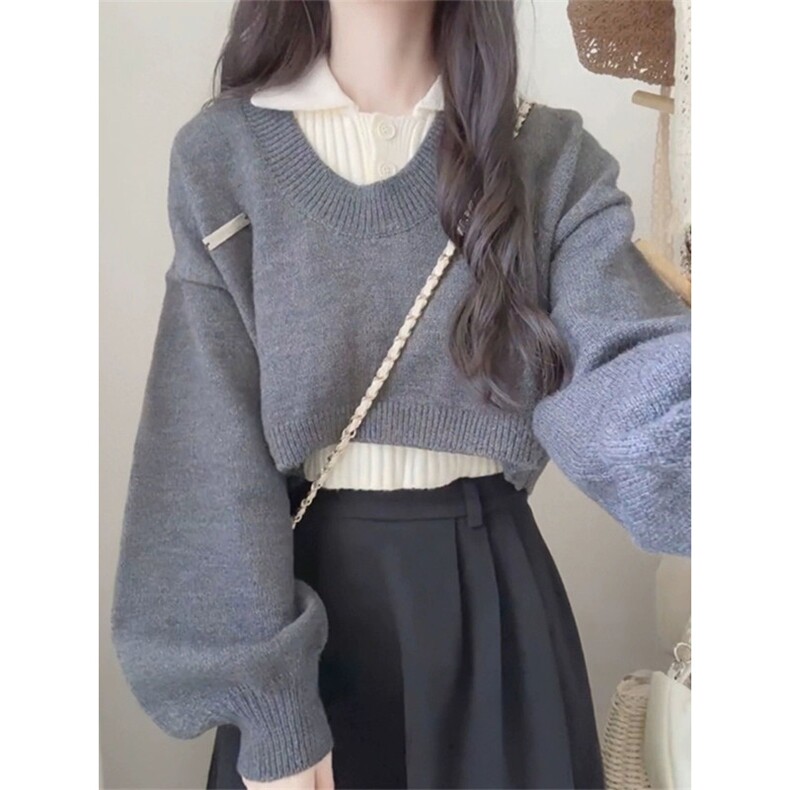 MM165-P68真两件套学院风毛衣女设计感别致减龄韩系针织衫,针织衫/毛衣,星座617A-2