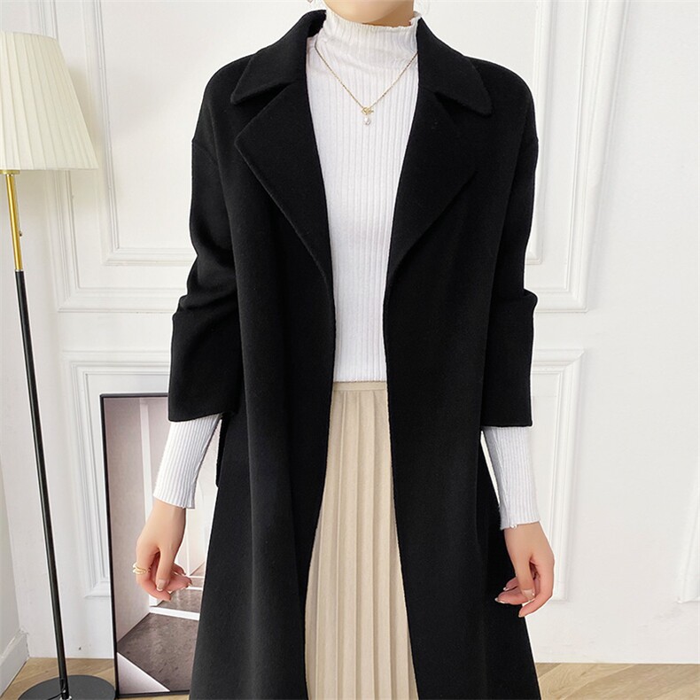 百搭女秋冬双面呢大衣羊毛简约休闲外套长款显瘦气质风衣，女装双面呢大衣，赛欧妮