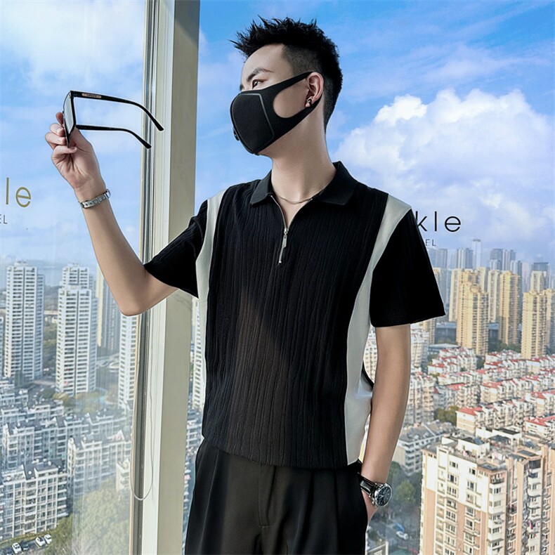 2024夏季新款发型师POLO衫男短袖潮流不对称设计感A368-PL54-P60,男装Polo衫,电商A368