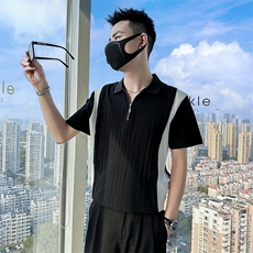 2024夏季新款发型师POLO衫男短袖潮流不对称设计感A368-PL54-P60，男装Polo衫，电商A368