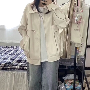 美式复古pu皮衣拉链外套你拿女2025新款春秋韩系hiphop高街棒球服图片