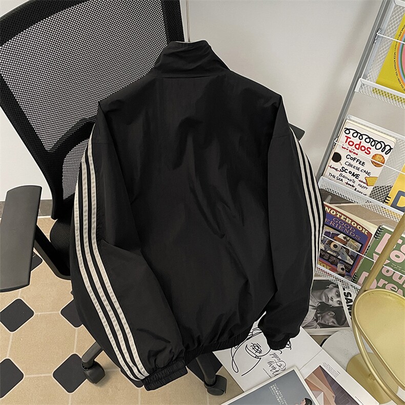 秋季夹克长袖方领立领宽松双面穿三条杠外套男潮新款JK323p70,男装夹克,电商D315