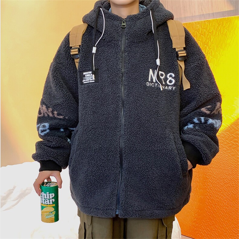 韩系连帽羊羔毛外套季2025高级感加厚穿搭小个子皮毛一体棉服，男装棉衣，电商A020