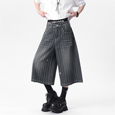 C315-Q7629微破洞风格店西服袋高品质钉扣条纹7分牛仔裤(P48X78)1，男装牛仔裤，电商C315