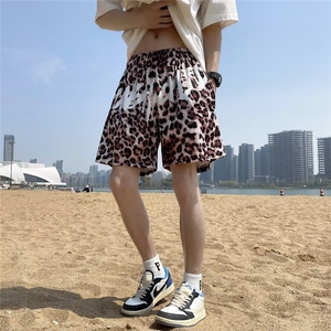 豹纹短裤男韩版潮流字母高街2023夏季新款ins宽松五分裤K3724-P23图片
