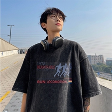 ！2025夏季新款男士水洗短袖T恤潮牌情侣半袖XT1498P35，男装T恤，电商B220