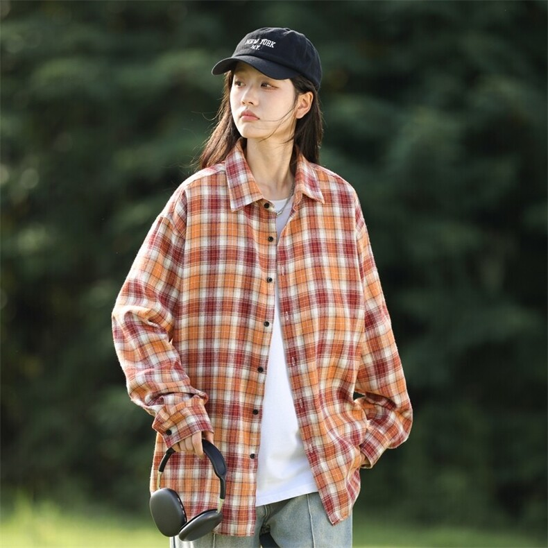 25年春季格子衬衫长袖大码宽松落肩现货DS-C323-1-2381-特批30,男装衬衫,电商C323-1