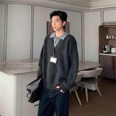 1506-1/M60141/P70假两件针织衫男韩版高级感痞帅毛衣时尚宽松，男装针织衫/毛衣，星座1506-1