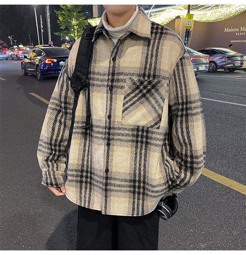 男士大码休闲格子毛呢衬衫加厚男士外dsa012jk100p100,男装衬衫,星座415A（原A012）