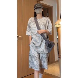 美式扎染短袖短裤休闲男潮牌宽松运动套装T3711特P24/DK8698特P24图片