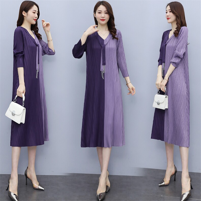 打底连衣裙女2021春新款修身显瘦褶皱遮肚轻奢设计感气质过膝长裙,女装连衣裙,悠米