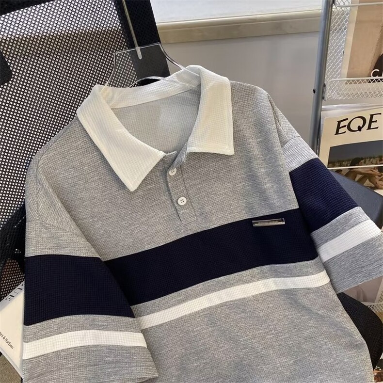 Polo衫男短袖2023夏季潮牌拼色翻领t恤学生百搭美式半袖WB090-P34,男装Polo衫,星座412-2