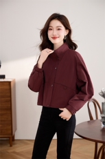安可拉红风衣外套女短款2024秋季新款小个子宽松休闲百搭夹克上衣，女装短外套，奕可儿