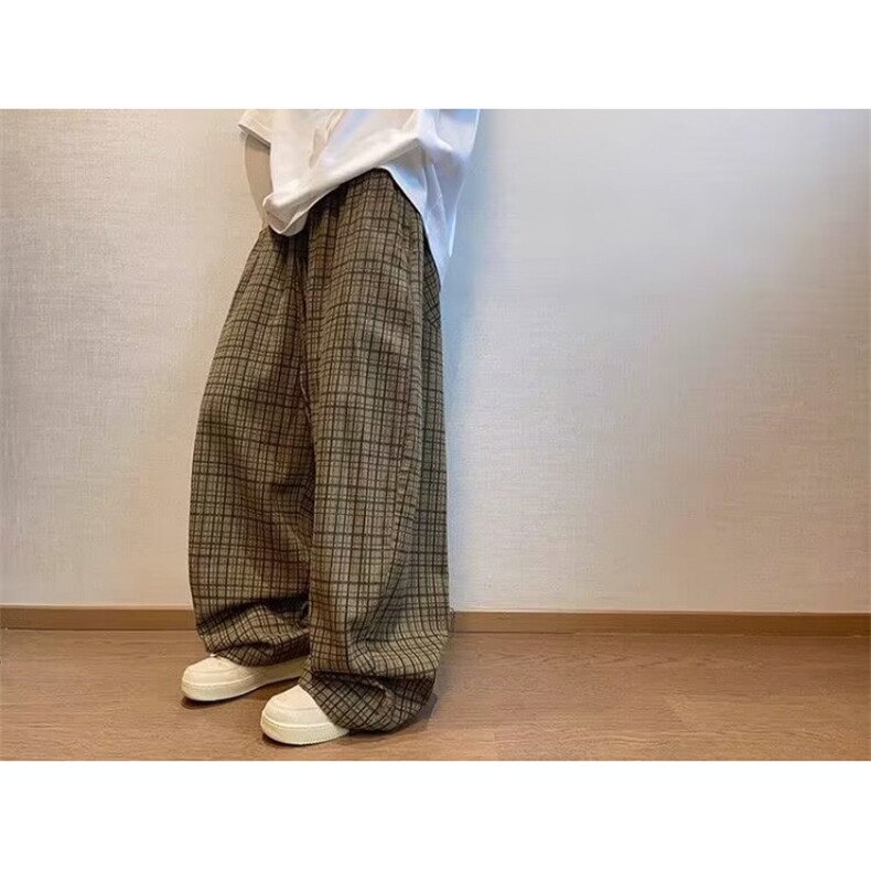 CoosRetro美式复古包针绣格子休闲裤男女夏季季直筒百搭情侣长裤,男装牛仔裤,四季星座505