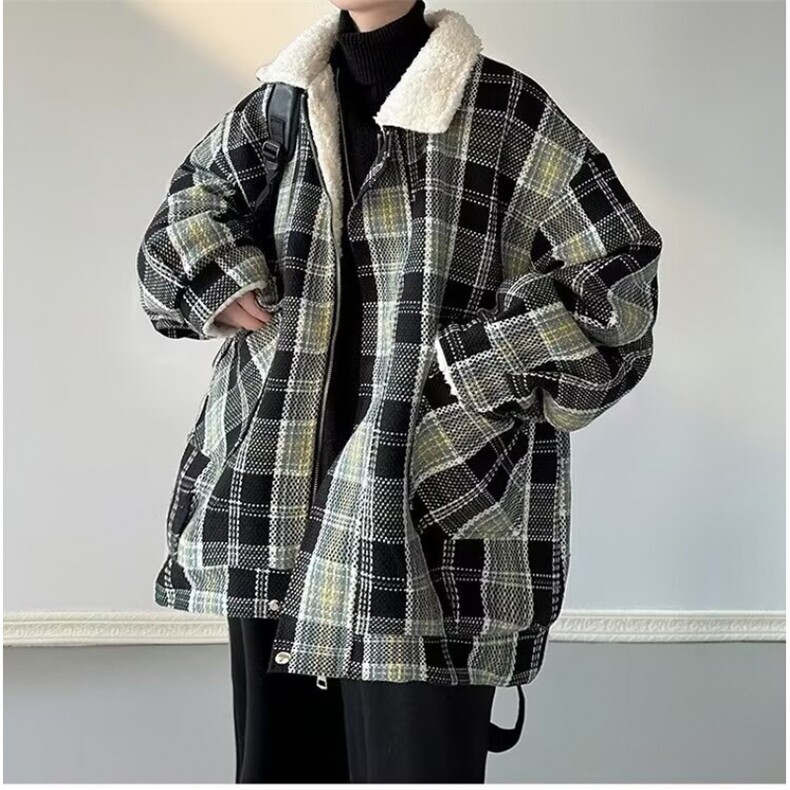 羊羔毛绒棉衣外套男潮牌秋冬加厚小香风格子情侣棉服TT8029P88,男装棉衣,星座1013-5
