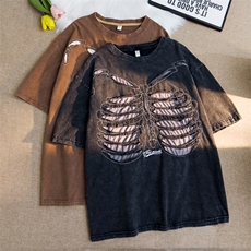 港风高街复古T恤男款夏季水洗工艺做旧印花休闲宽松短袖T0125-P42，男装T恤，星座308B-1