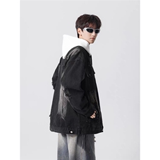 重工美式破洞牛仔外套男女春秋牛仔夹克翻领情侣上衣HHG52P79，男装工装外套，星座1013-5