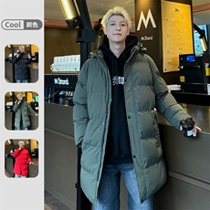 冬季新款长款纯色连帽加绒加厚棉衣加长款外套保暖MY8096P100，男装棉衣，电商A128