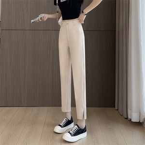 黑色小脚开叉西装裤女2024秋款小个子九分裤直筒烟管休闲裤图片