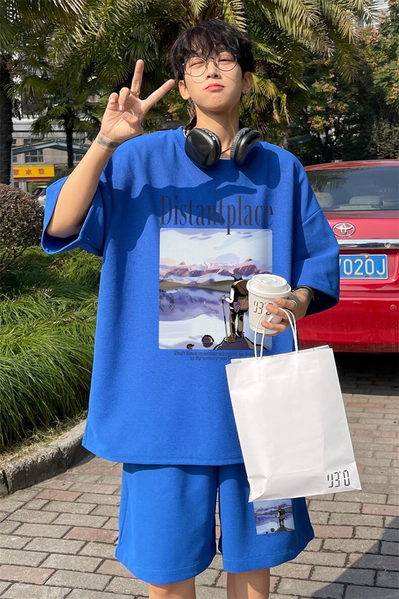 ！版权！2025夏季新款男士华夫格短袖T恤套装一套HTZ108P50,男装T恤,电商B220
