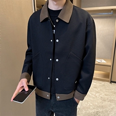 高端毛呢工装翻领呢子针织拼色夹克外套男DS-A329-JK2336-P105，男装夹克，电商A329