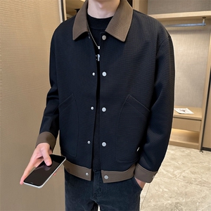高端毛呢工装翻领呢子 针织拼色夹克外套男 DS-A329-JK2336-P105图片