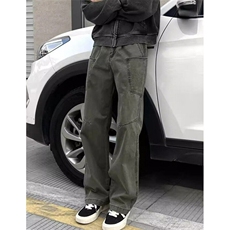复古美拉德水洗多口袋拼接工装裤男直筒宽松阔腿休闲长裤KD807，男装工装外套，星座1116A（原606A-3）