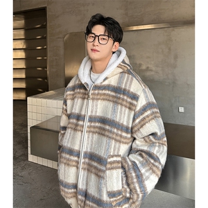秋冬款格子款羊羔毛棉服加绒连帽加厚外套  A071-5024-P118图片