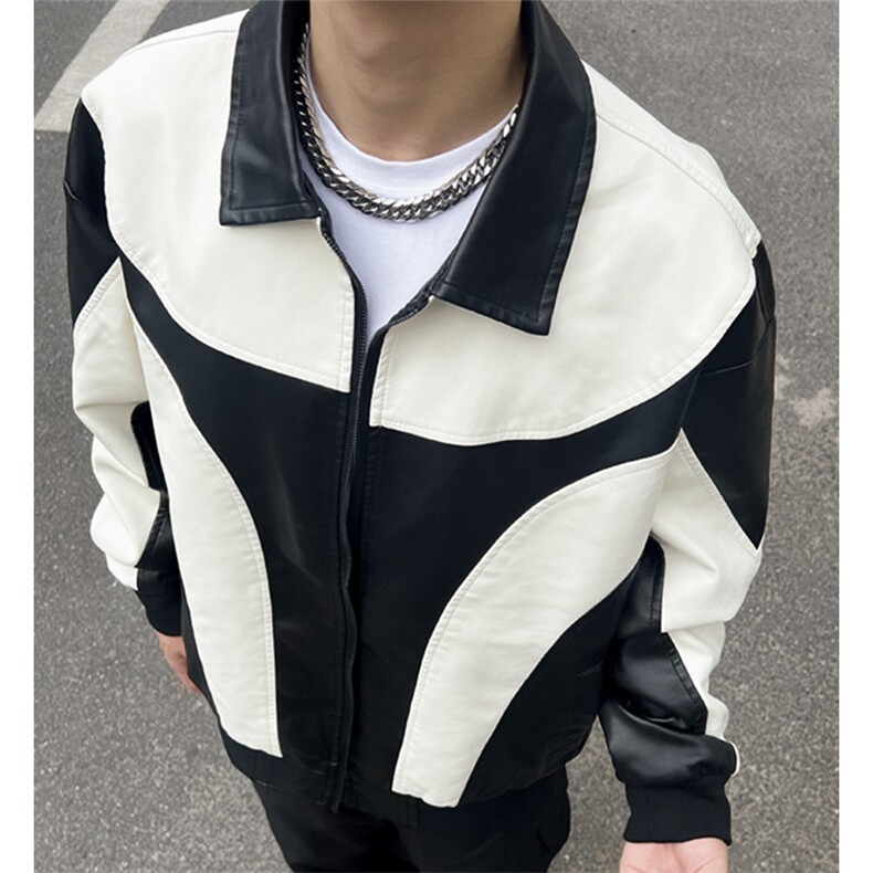 现货新款港风街景自拍风情侣男士PU皮衣皮夹克外套M9914-P88控158,男装夹克,电商A021