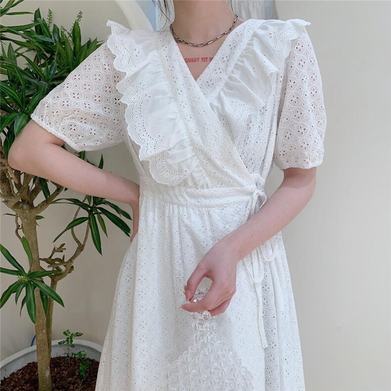 棉布绣花料连衣裙，女装连衣裙，欧洛佛