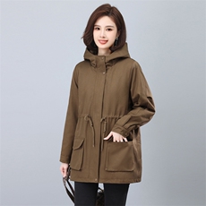 加绒派克服女秋冬2025新款时尚宽松抽绳收腰中年妈妈加厚保暖外套，女装派克服，天丽