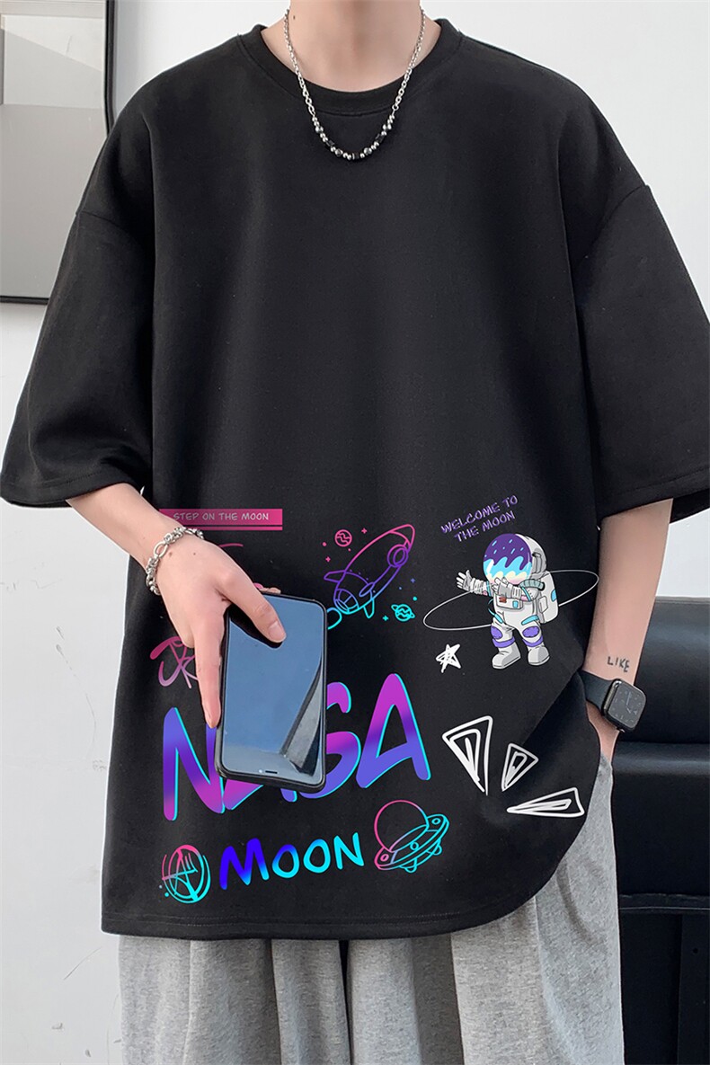 NASA联名同款麂皮绒短袖t恤男大码半袖男JD82186-P25,男装T恤,电商A040