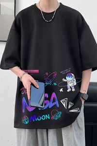 NASA联名同款麂皮绒短袖t恤男大码半袖男 JD82186-P25图片