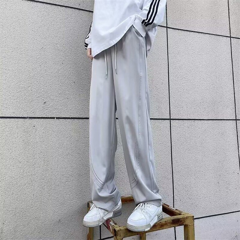 冰丝阔腿裤夏季薄款新款褶皱凉凉空气裤新中式垂感直筒裤子,男装休闲裤,星座506