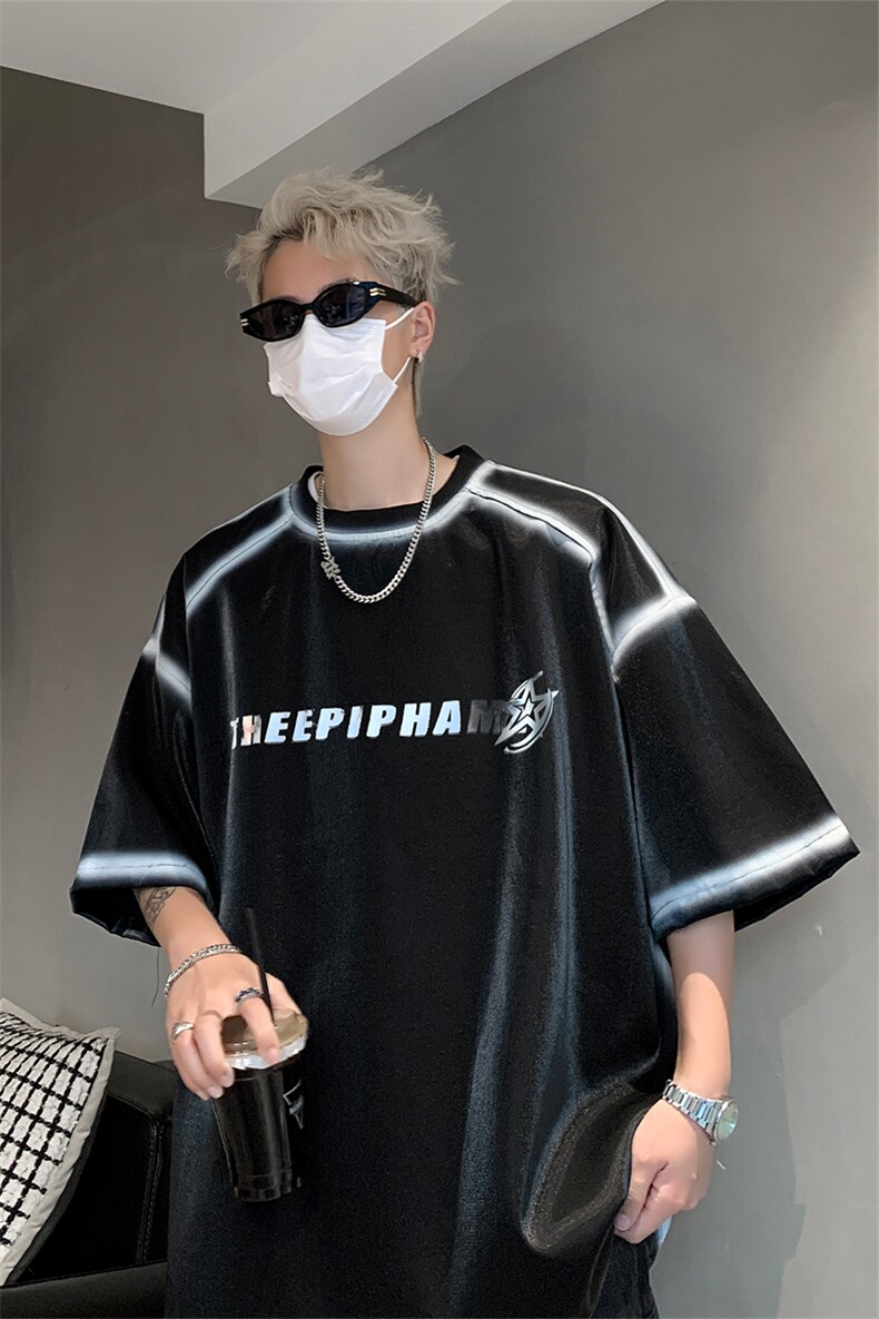男装丝光棉喷漆短袖T恤2025夏印花五分袖体恤XZ514-2-2024106-P63,男装T恤,星座514-2(原B239)