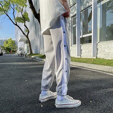 侧排扣阔腿裤网红宽松帅气潮牌百搭休闲裤子港风篮球高街BK11-P35图片