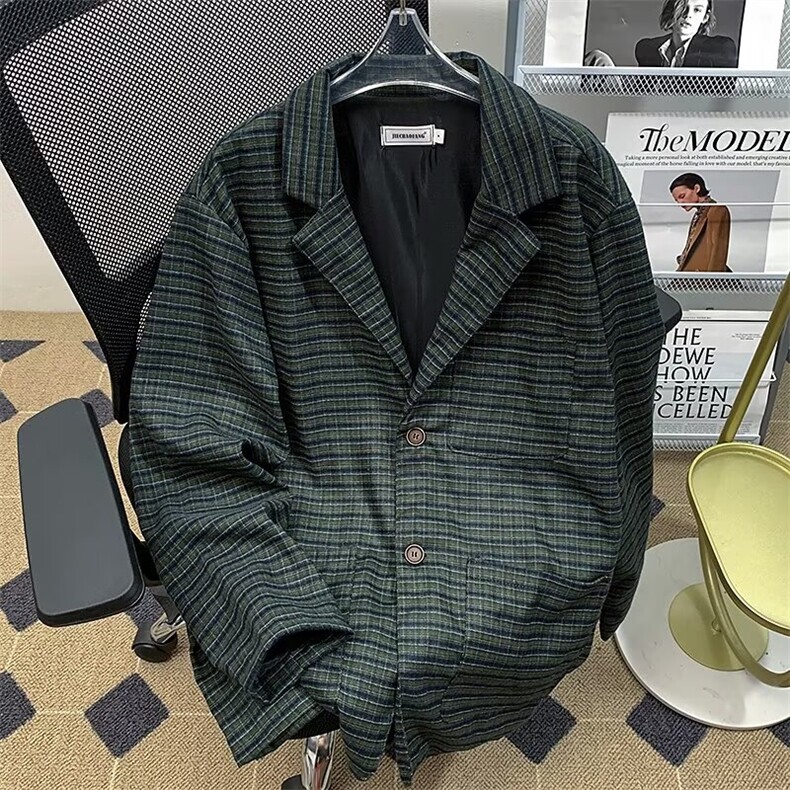 春秋日系复古细格纹西服外套商务休闲轻熟风气质夹克男A141/P62,男装夹克,星座506B