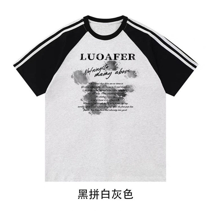 2025美式220克三条杠撞色短袖T恤网图C403A-ZST2606特P25,男装T恤,电商C403A
