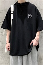 LD54224-P45连帽短袖t恤男大码胖子带帽五分袖中袖大皂风，男装T恤，电商A040