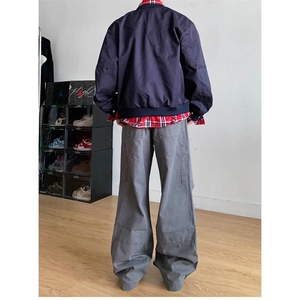 美式小众格子拼接假两件外套男女复古工装夹克棒球服潮JK8561-70图片