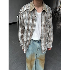 1506/QJ050/P48春夏美式复古格子衬衫男女长袖潮牌宽松百搭潮流，男装衬衫，星座1506