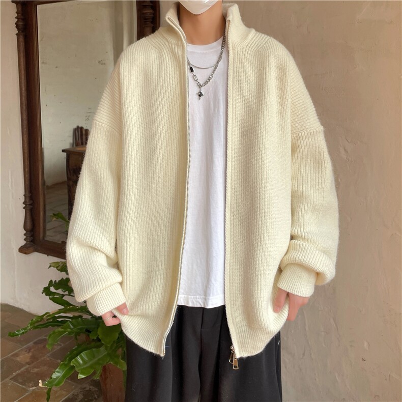 秋冬拉链开衫男针织衫外套港风宽松慵懒风毛衣KS2200-P55/加绒P75，男装针织衫/毛衣，星座1212