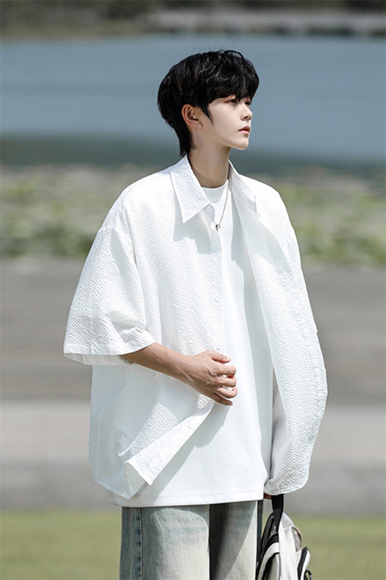 8XL-M泡泡纱盐缩肌理短袖衬衫男夏季冰丝外套防晒衬衣DC28011P36,男装衬衫,电商B312