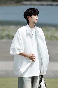 8XL-M泡泡纱盐缩肌理短袖衬衫男夏季冰丝外套防晒衬衣DC28011P36图片