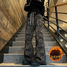 冬季加绒加厚潮牌迷彩修身工装裤嘻哈直筒微喇叭休闲裤男7995-P63，男装休闲裤，电商C305A