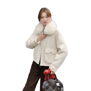 时尚大毛领鹿皮绒羽绒服女2024冬季新款小个子加厚保暖白鸭绒外套图片