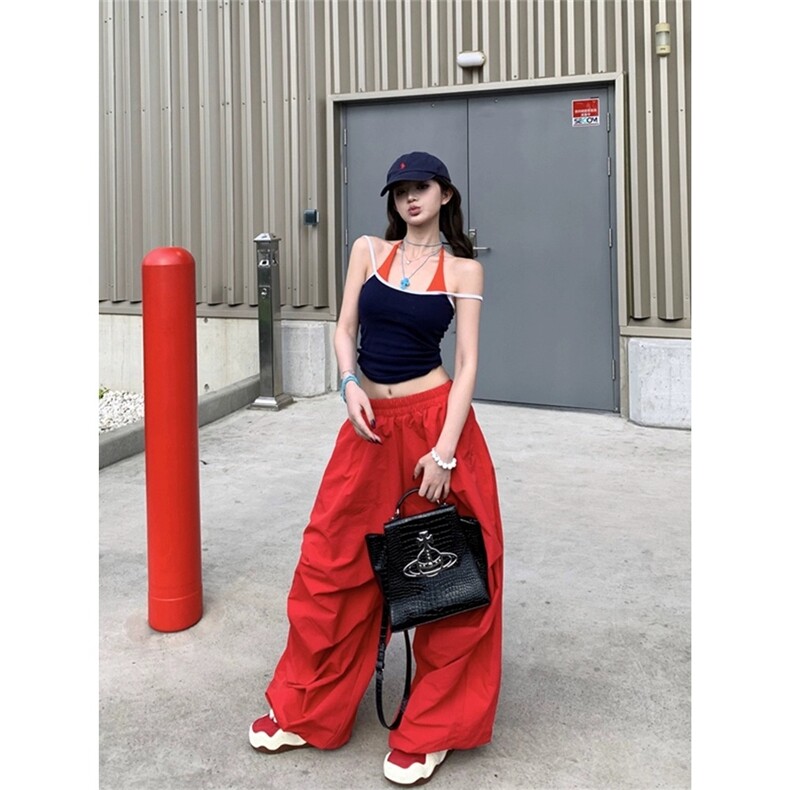 NECOYEP美式复古慵懒松弛感阔腿休闲裤男女宽松休闲简约拖地长裤，男装休闲裤，星座506A