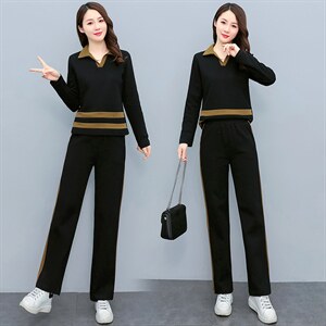 韩版时尚气质休闲套装女秋季新款长袖显瘦两件套运动服图片