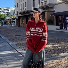 半拉链高领毛衣男女费尔岛提花宽松慵懒套头针织上衣MY486-P60，男装针织衫/毛衣，星座1001-1