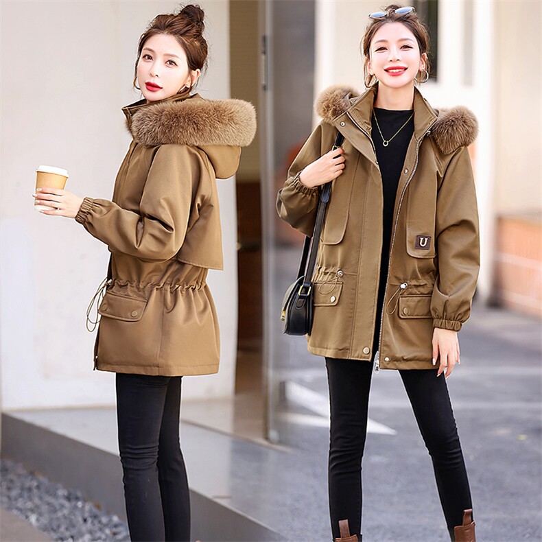 2023年冬季新款连帽派克服韩版大码宽松简约带毛领毛毛外套女棉服，女装派克服，奕薇雅